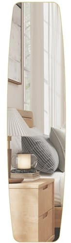 HOMCOM väggspegel med rundade hörn metallram 160 x 40 cm guld | Helkroppsspegel, fönsterspegel, dekorativ hängspegel, hallspegel, rektangulär, för sovrum vardagsrum