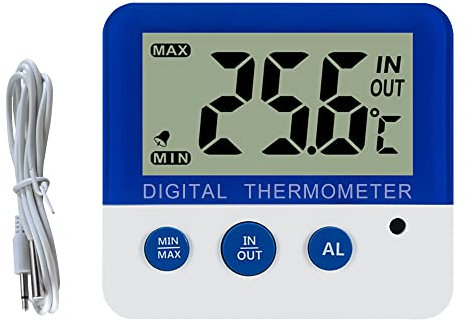 Gellvann Digitales Gefrier-Thermometer/Kühlschrank mit Magnet und Stander Digital Gefrierthermometer mit Alarmanzeige LED Max/Min Gefrierschrank Thermometer für Küche zu Hause