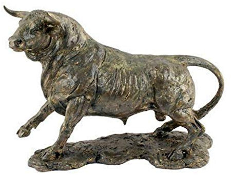 CAPRILO Figura Taurina Decorativa de Resina Toro con Base. Adornos y Esculturas. Animales. Decoración Hogar. Regalos Originales. 21 x 27 x 11 cm.