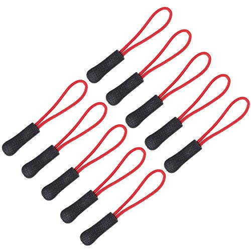 POFET Tiradores de Cremallera - 10 Extensiones y Deslizadores en Negro y Rojo - Tiradores de Cordón de Repuesto