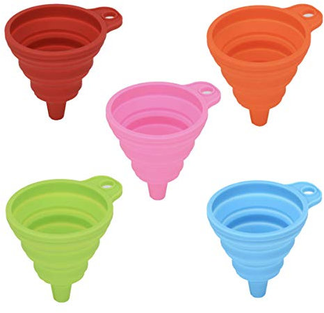 JZK 5 Embudo Plegable, Embudo de Gel de Silicona Espesa, tolva Plegable de Silicona, Embudo Plegable pequeño para Cocina, líquido, Aceite, Polvo (Rojo, Verde, Naranja, Azul, Rosa)