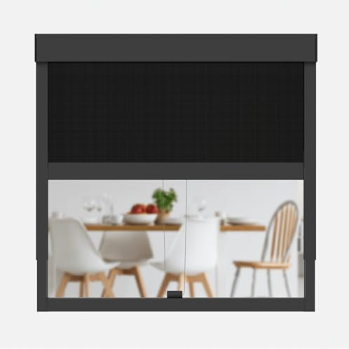 CLIP'N'SHADE Grau - Aussenrollo gegen Hitze, Jalousie, Sichtschutz und Abdunkelung für Fenster, Hitzeschutz Rollo ohne Bohren (Breite: 120 cm, Höhe: 91-142 cm, Blickdicht)