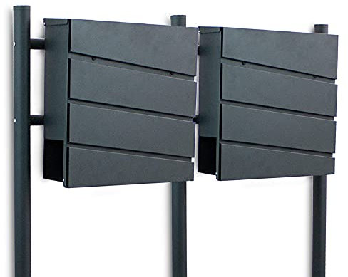 BITUXX Freistehender Design Doppel Standbriefkasten 18446 Briefkastenanlage Briefkasten mit Zeitungsfach Anthrazit Graphit Optik und Standrohren