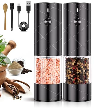 Salz und Pfeffer Mühle Elektrische, TOMEEM 2er Set Gewürzmühlen mit USB Wiederaufladbarer, Einstellbare Grobheit Keramikmahlwerk