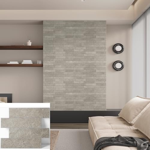 Colamo 10pcs Rock Grey Peel and Stick Wall Tiles, Self Adhesive Matte Faux Stone Brick for Accent Wall Tiles,Stick on Backsplash for Kitchen Living Room,Bedroom,Bathroom,Fireplace
