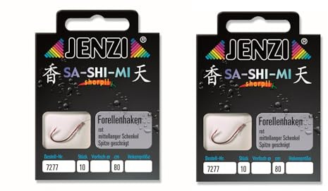 JENZI Lot de 20 hameçons à truite attachés Mono, 80 cm, taille des hameçons 4, 6, 8, 10 et 12 au choix + autocollant Petri Heill! (hameçon taille 12)