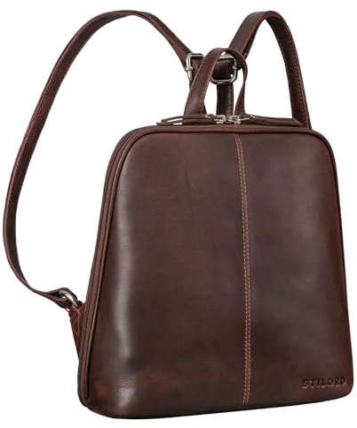 STILORD Calla Mochila de Cuero Señoras Pequeña Bolsa Elegante Mujeres Piel Genuina City Daypack Vintage Moderna Bolsa de Cuero Mini Mochilas Damas Color:Bourbon - marrón