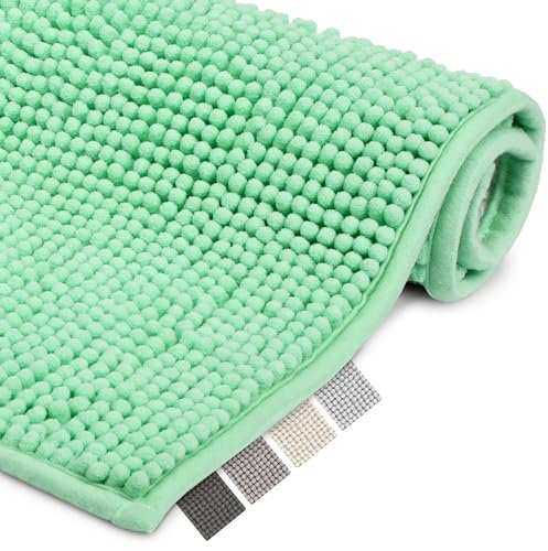 Beautissu Badematte rutschfest 70x100 cm Chenille Badezimmerteppich Groß Flauschig Badteppich rutschfest waschbar Badvorleger Bad Teppich Badezimmer Duschvorleger Badematte Hellgrün – BeauMare WR
