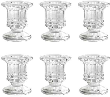 Glass Candle Holder Set of 6, Candle Sticks Holder, Taper Candlestick Holders for Wedding Table Centerpiece Christmas Decoration Party Dinner Living Room