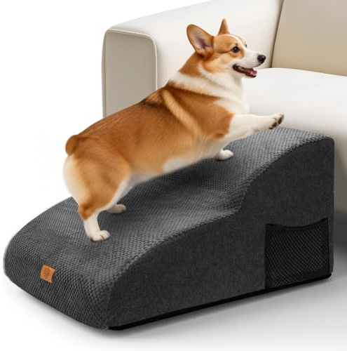 Pawchop Extended Dog Stairs, 2-Step Waterproof Foam Pet Steps for Bed Sofa | Gentle Low-angle Slope for Small/Senior/Injured Dogs,Machine Washable Cover,Dual Anti-slip Design,No Assembly Required,Black