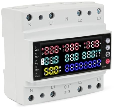 DEWIN Misuratore di Consumo Elettrico Trifase,100A AC 230V Contatore Energia Elettrica Trifase Wifi con Sbilanciamento di Tensione/Ritardo di Sovracorrente/Sottotensione E Protezione