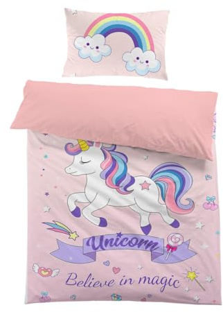 MUSOLEI Unicorn Bedding Set Kids Unicorn Single Duvet Cover and Pillowcase Bedding Set Girls Rainbow Zipper Bed Cover Gift Single