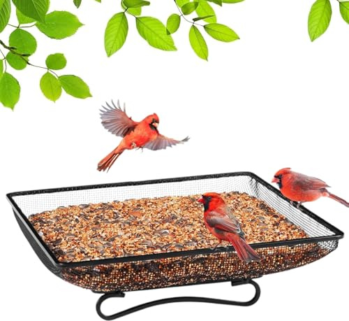 Zestivra Mangiatoie Per Uccelli Da Esterno - Vassoio Da Esterno Per Uccelli A - Contenitore Quadrato in Metallo con Vassoio Rete, Accessori per Animali da Giardino e Decorazioni