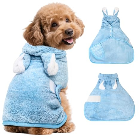 Votoko Peignoir Chien Super Absorbante, Peignoir pour Chien en Microfibre avec Velcro, Serviette à Séchage Rapide pour Animaux, Absorbant Manteau pour Animaux pour Douche Natation(Bleu, S)