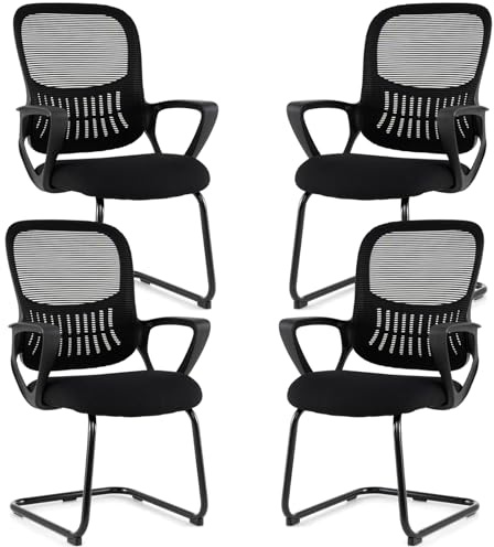 COSTWAY Freischwinger Stühle 4er Set, Konferenzstühle mit Armlehne & Lendenwirbelstütze, Schwingstühle, Bürostühle, Besucherstühle für Büro, Konferenzraum, Arbeitszimmer