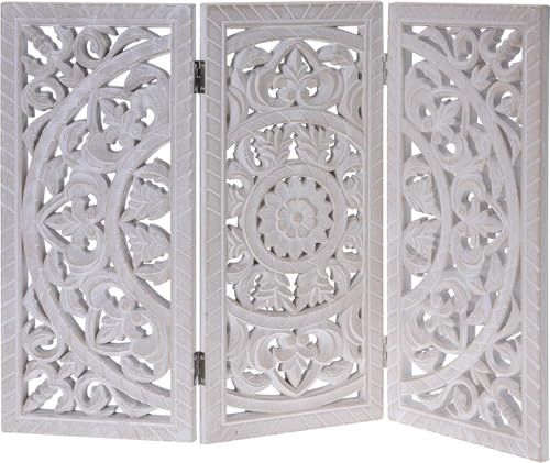 Meinposten Holzornament weiß 60x45 cm Fensterdeko Shabby Landhaus Mandala Holz Holzbild Ornament Paravant B-Ware