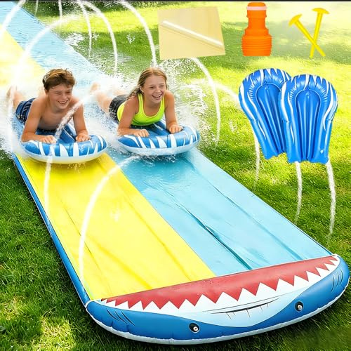 Mineup Tobogán de Agua, 480 x 140 cm Deslizador de Agua con Aceleración Extra, Tobogán de Césped de Verano con Rociador Incorporado, Juguete Acuático para Niños al Aire Libre para Jardines y Césped