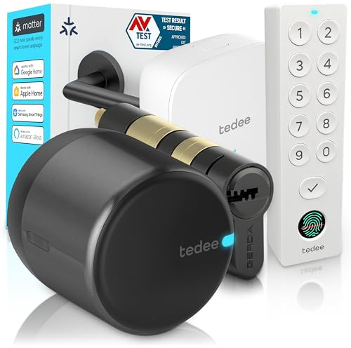 tedee GO2 Alu Serratura Smart WiFi con Impronta Digitale, Accesso Remoto e Cilindro Classe 6 Antieffrazione | Sblocco Automatico | Compatibile con Matter, Alexa, Google, Apple HomeKit, SmartThings