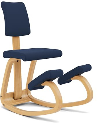 Varier Variable Plus Kniestuhl mit Rückenlehne Braun/Hellblau – Ergonomischer Bürostuhl im Skandinavischen Design, Aktives Sitzen und Komfort – 10 Jahre Garantie
