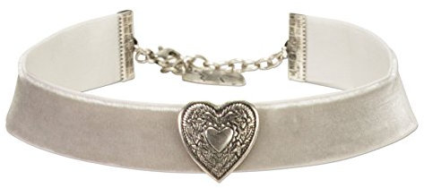 Alpenflüstern Trachten-Samt-Kropfband breit Trachtenherz - Trachtenkette enganliegend, Kropfkette elastisch, Damen-Trachtenschmuck, Samtkropfband grau DHK092