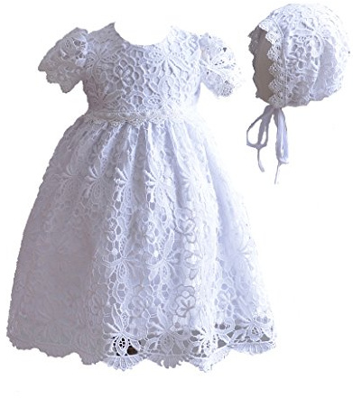 Cinda Baby Lace Christening Gown with Bonnet White 0-3 Months