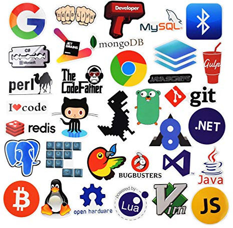 Sanmatic 108Pcs Laptop Aufkleber für Entwickler Programmiersprache gehören Aufkleber IT-Logo, C ++, Python, Linux, Swift, für Geeks, Ingenieure, Hacker, Geeks, Coder