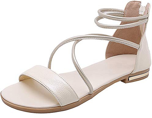 amropi Femme Été Bout Ouvert Croisé Bride Cheville Plates Sandales