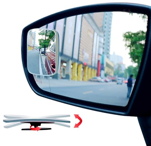 Ampper Blind Spot Mirror Rectangular, HD Glass Frameless Stick on Adjustabe Convex Wide Angle Rear View Blind Spot Car Mirror for Car Blind Spot, Pack of 4