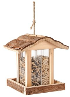 Vogelfutterhaus – Jaro Natur – 20,5 cm – Für Körner & Erdnüsse – Kiefernholz – Abnehmbares Dach – Flamingo