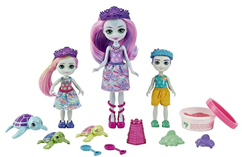 Mattel Royal Enchantimals Ocean Kingdom Tinsley Turtle y su Familia Muñecas de Juguete con Mascotas Tortugas, Juego de plastilina y Accesorios HCF95