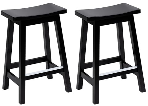 PayLessHere Bar Stools Set of 2, Wooden Saddle Stools 24 Inch Heigh, Bar Chairs Seat with Footrests and Industrial, Kitchen Counter Stools for Restaurant, Bistro Bar and Home Dining