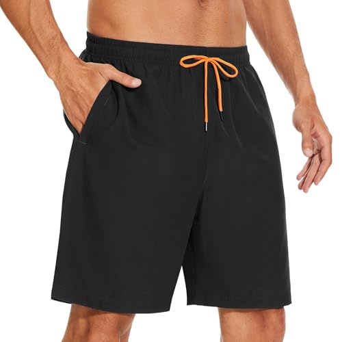 YUTYTH Men’s Swimming Shorts Swim Trunks Waterproof Quick Dry Beach Shorts Surfing Board Shorts with Mesh Liner and Pockets Black