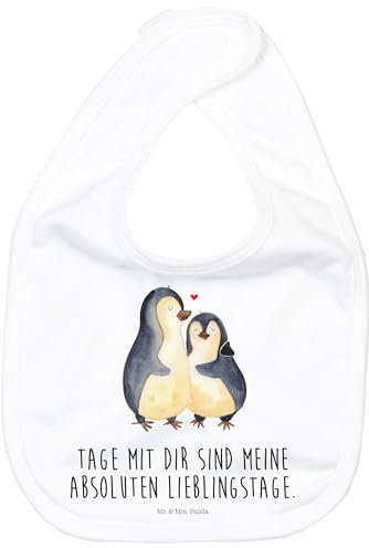 Mr. & Mrs. Panda Organic Babylätzchen Pinguin umarmen - Geschenk, Liebe, Baby Lätzchen, Seevogel, Babylätzchen Mit Klettverschluss, Umarmung