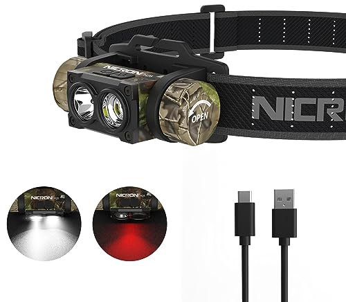 NICRON H28 Stirnlampe LED mit Rotlicht USB Wiederaufladbar Superhelle 1500 Lumen Scheinwerfer Taschenlampe Spotlicht Flutlicht IP65 Wasserfest für Jagd Angeln