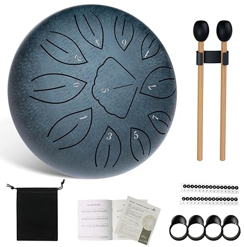 Aedcbaide Buddha Stones Mini Steel Tongue Drum, 6 Inch 11 Note D Major Beginner Balmy Drum UK Steel Drum with Beaters Drumsticks for Musical Education Concert Yoga Beginners (Blue)