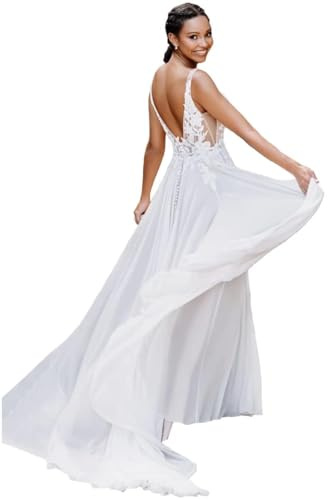 Robe de mariée en dentelle et tulle pour femme, longue et élégante, style bohème, en ligne A, pour mariage civil, 40