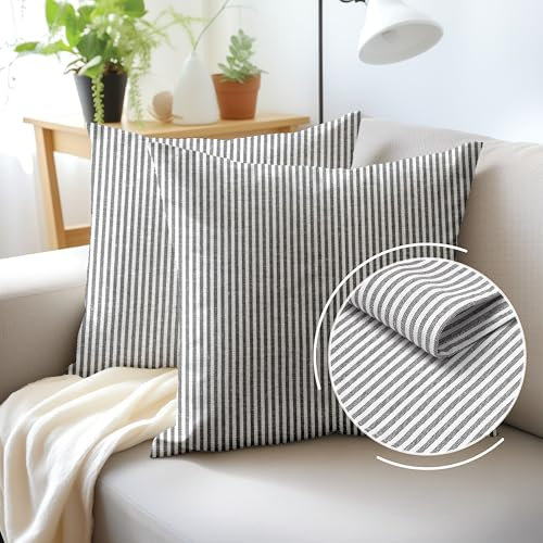 Encasa XO Kissenbezüge 2 Stück (50x50 cm) - Tickendes Schwarz - Weiche Baumwolle Leinwand Ungefärbt Quadrat Kissenbezug Bunte Dekorative für Wohnzimmer Schlafzimmer Sofa Waschbar