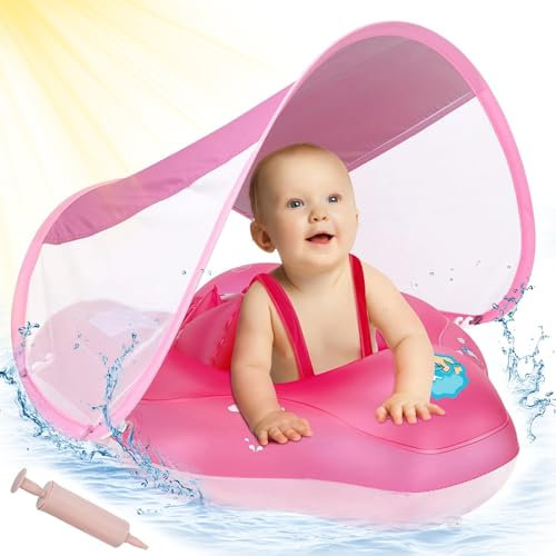 ANSTEN Flotador Bebe con Sombrilla,Flotador Bebe 1 año Flotadores para Bebe Anillo de Natación Piscina Bebe,Flotador bebé Inflable Flotador Bebe 3 Meses~12 Meses