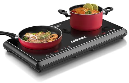Kochplatte,CUSIMAX 3500W Infrarot Doppelkochplatte,Edelstahl kochplatten 2er elektrisch mit LED Display,Timer,Touch-Steuerung,Kindersicherung,Schwarz Glaskeramik Kochplatte Burner