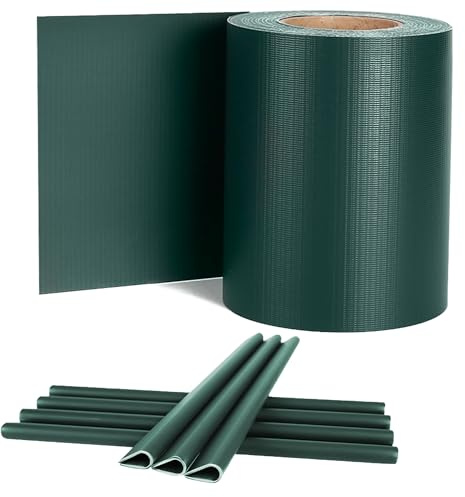 UISEBRT Strisce frangivista in PVC per stuoie a doppia asta, 65 m x 19 cm, pellicola opaca per recinzione con 30 clip di fissaggio, per recinzione da giardino e balcone, verde