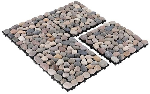 PURE ERA Piastrelle ad incastro per pavimenti in vera pietra lucidata, per interni ed esterni, 30,5 x 30,5 cm (4 pezzi, 4 mq, ciottoli naturali) - Ottimo aggiornamento per patio cortile vialetto