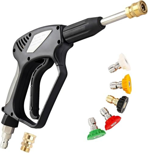 Hochdruckreiniger Pistole mit 5 Wasserdüsenspitze,5000 PSI 3/8 Stecker & 1/4 Schnellverschluss Hochdruckpistole für Mechanischen Ausrüstung,Böden und Wände,Waschpistole Schaumpistole für Autowäsche