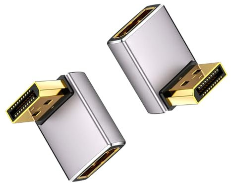 Duttek Puerto de visualización 8K de 90 grados 1.4, adaptador extensor Displayport de 32.4 Gbps, adaptador DisplayPort macho a hembra de ángulo descendente (8K/60Hz, 4k/144Hz) para PC, portátil