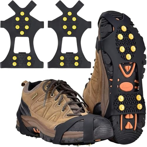 Crampons Antidérapant, Crampon à Neige Antidérapant, Crampon Neige Chaussures Pointes, pour Hommes et Femmes, pour Randonnée Pêche Marche (M)