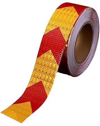 Rouleau de ruban réfléchissant extérieur, barrière de sécurité autocollante, avertissement étanche for véhicules, vélos, vêtements, casques, boîtes aux lettres, flèche rouge et jaune(Width 20cm)
