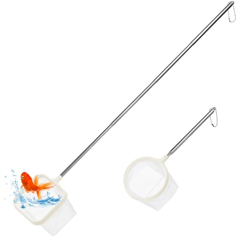 Lot de 2 mini filets de pêche d'aquarium avec manche long extensible - Maille fine - Résistant à la déchirure - Pour aquarium, petits étangs, attraper les petits poissons et les crevettes