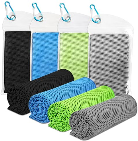 VAKKI Cooling Towel 4 Pack B (40x12), Ice Cold Sports Sweat Towel for Cooling Scarf Neck,Forehead, Wristband, Bandana, Stay Cool from Over Heating During Sports and Exercise