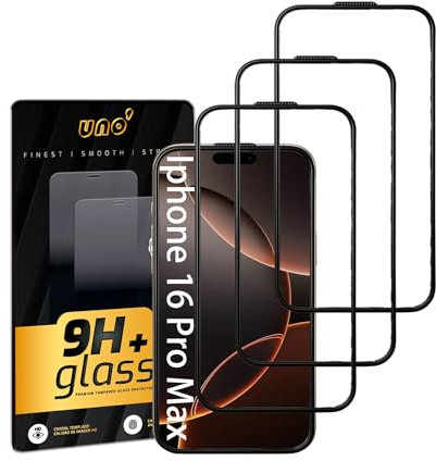 UNO' 3Unidades Protector De Pantalla De Cristal Templado Apto Para Iphone 16 Pro Max, (6.9), Dureza 9H, Alta Definición, Anti-huellas, Anti-rayones, Resistente A Golpes,compatible Con Face Id Y Funda