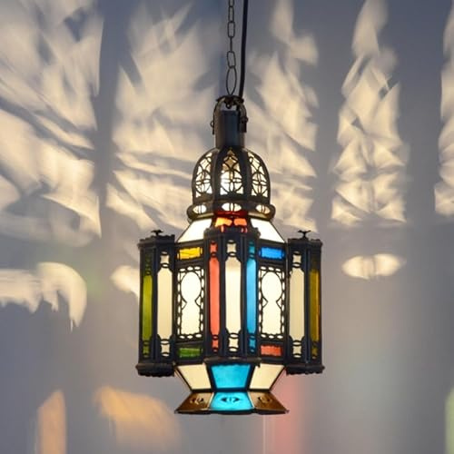 ORISTANA Orientalische Deckenlampe bunt Ø 20 cm – Handgefertigte Lampe aus Glas & Metall – Marokkanische Deckenleuchte orientalisch, Boho Stil, Handarbeit für Wohnzimmer & Schlafzimmer