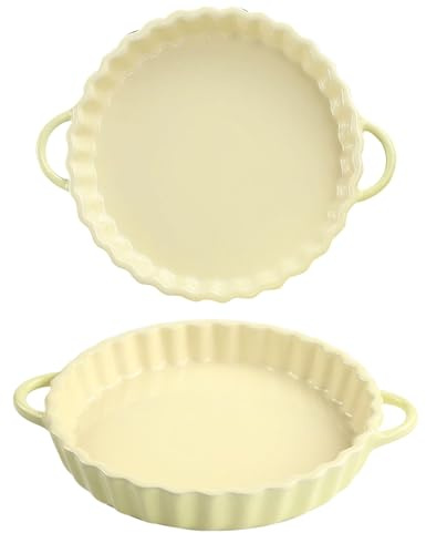 Hengrongshen Tårtform keramik 21 cm x 4,2 cm – rund quischform av keramik med handtag, non-stick-beläggning, värmebeständig och diskmaskinssäker – perfekt för paj, kakor och tårta (beige gul)